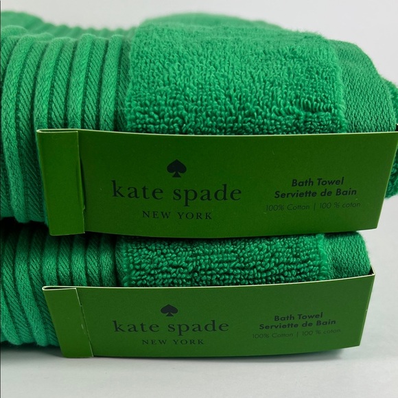 Kate Spade Bath Towel Set Vibrant Green Cotton Soft Plush Set of  2 NEW - Picture 2 of 9
